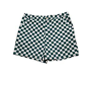 Wild Fable Womens L Chino Bermuda High Waist Shorts Checkered White/Green